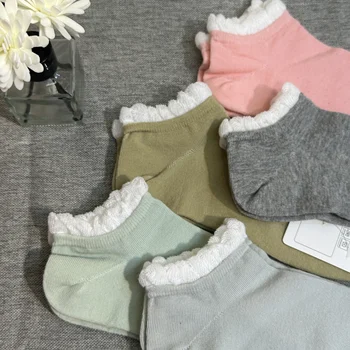 12 пар кружевных коротких хлопчатобумажных носков для девочек, весенне-осенние японские носки ярких цветов, летние многоцветные
