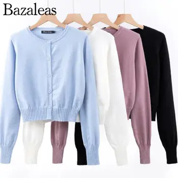 2023 магазин bazaleas Трикотажный джемпер на пуговицах, однотонный вязаный кардиган, женский свитер, официальная женская одежда