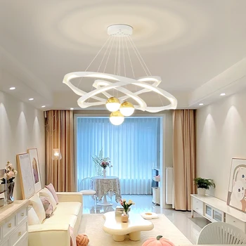 3-слойная круглая светодиодная люстра для гостиной, столовой, металлическая белая простая подвесная лампа для кабинета, спальни, скандинавских подвесных светильников в помещении