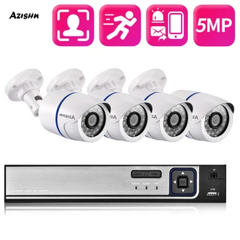 AZISHN Outdoor Night Vision 5MP 48V POE Camera System IP-Камера 4CH NVR Kit