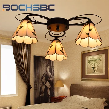 BOCHSBC Tiffany 22-дюймовый потолочный светильник с витражным стеклом в стиле померанца, украшающий спальню, столовую, балкон, проход, теплый подвесной светильник в виде листьев