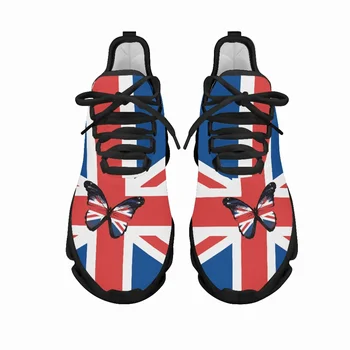 Yikeluo/ Нескользящая женская обувь на плоской подошве с принтом Британского флага, кроссовки с сетчатой подушкой, легкие теннисные кроссовки на шнуровке для женщин и мужчин