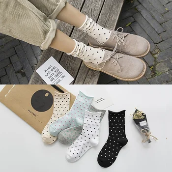 Весенне-летние женские хлопчатобумажные носки в горошек, короткие забавные носки в стиле харадзюку