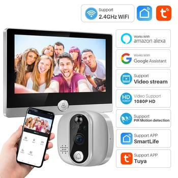 Видеодомофон Tuya WiFi IP-камера с глазком 1080P с 4,3-дюймовым дисплеем Smart Life используется совместно с Alexa Google Home