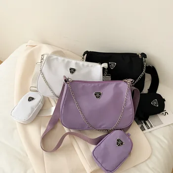 Дизайнерские нейлоновые сумки через плечо для женщин, кошельки с металлическими декоративными цепочками для женщин, недорогие сумки через плечо