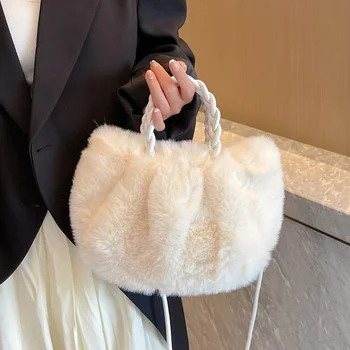 Женская сумка из искусственного меха, зимняя роскошная сумка через плечо в облачном дизайне, большая вместительная однотонная плюшевая сумка через плечо