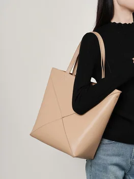 Женская сумка через плечо из натуральной кожи, сумка-тоут большой емкости, женская деформационная складная геометрическая сумка-мессенджер, новая осенняя
