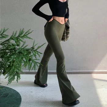 Женские брюки Y2K, винтажные однотонные брюки с эластичной резинкой на талии, сексуальные тонкие повседневные длинные брюки, женская спортивная одежда для йоги, эстетичная уличная одежда