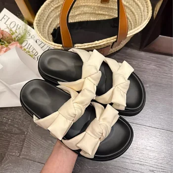 Женские летние тапочки на толстой подошве, сандалии Matsuke 2023, Новые пляжные тапочки с бантом, дизайнерские сандалии, женская обувь