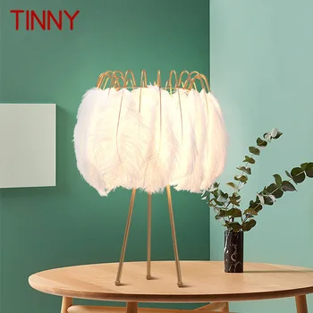 Жестяная скандинавская настольная лампа LED Vintage Creative Feather Desk Light White для дома, гостиной, спальни, декоративных светильников