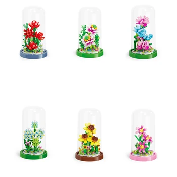 Креативный набор для создания букета цветов Бонсай с пылезащитным чехлом, строительная игрушка из коллекции растений Flower Botanical Collection