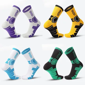 Модные дизайнерские дышащие спортивные носки, мужские профессиональные футбольные нескользящие баскетбольные носки с полотенцем для бега