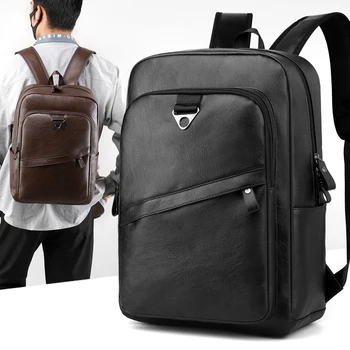 Мужской рюкзак из искусственной кожи высокого качества, многослойный деловой рюкзак для мальчиков, водонепроницаемые дорожные сумки, Сумки для ноутбуков большой емкости.