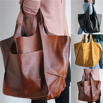 Мягкая роскошная сумка большой емкости, сумки для женщин, дизайнерская женская сумка через плечо из искусственной кожи, сумка-тоут 2023, ретро-негабаритная сумка для покупок,