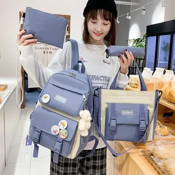 Набор рюкзаков из 4 предметов для учащихся средней и старшей школы, рюкзак в тон для занятий макияжем, Корейская версия Haraj