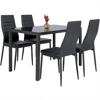 Обеденный стол из 5 предметов, обеденный стол из закаленного стекла с 4 стульями, черные стулья для столовой, обеденный стол, набор мебели
