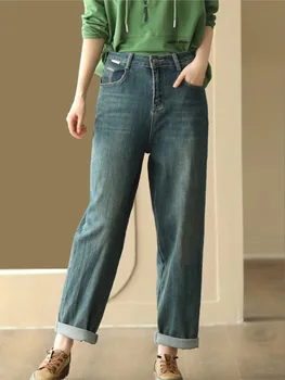 Осенние новые женские облегающие джинсы с карманом на пуговицах в стиле ретро, повседневные джинсовые брюки 2023 года, брюки