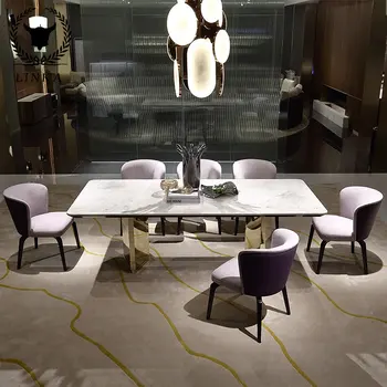 Роскошные мраморные длинные обеденные столы и стулья в современной столовой, элитная мебель