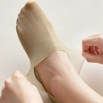 Силиконовые противоскользящие носки-невидимки на мягкой хлопчатобумажной подошве, женские удобные тонкие нескользящие силиконовые тапочки с сетчатыми носками без носка