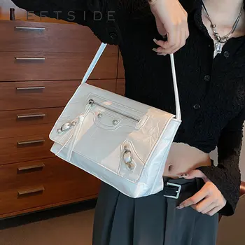 Слева Маленькая Серебристая кожаная сумка подмышками для женщин 2023 Y2k Корейская модная Дизайнерская Женская сумка с клапаном