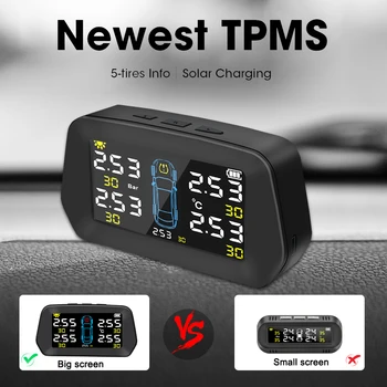 Солнечный Контроль давления в шинах Цифровой ЖК-дисплей Датчик сигнализации автомобиля TPMS на солнечной энергии с 5 колесами