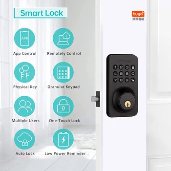 Электронный дверной замок, умный дверной замок, пароль, ключ, приложение Tuya, удаленная разблокировка Bluetooth-соединения для домов и квартир